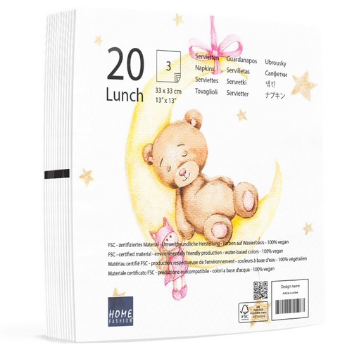 20 Servietten Leonie - Teddy im Mond rosa 33x33cm