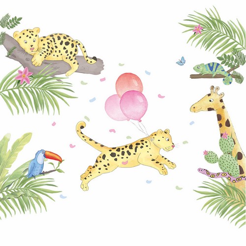 20 Servietten Birthday Leo - Geburtstag mit Dschungeltiere 33x33cm