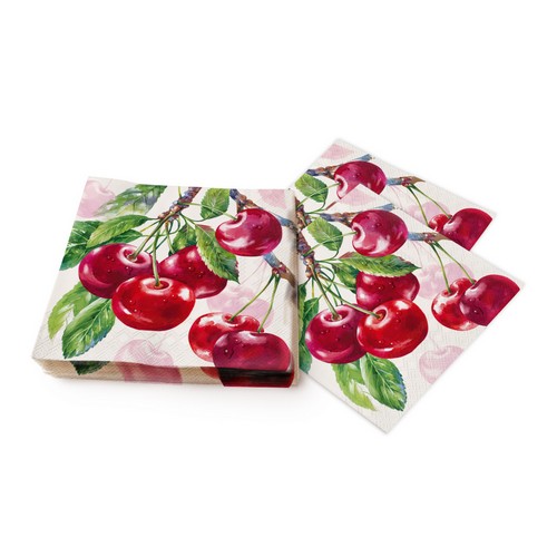 20 Servietten Cherry Fruits cream - Leckere Kirschen  33x33cm