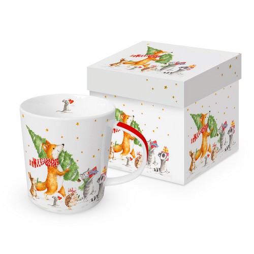 Tasse aus Porzellan Let´s get it started - Tiere auf Weihnachtswanderung 0,4L, Höhe 9,7cm