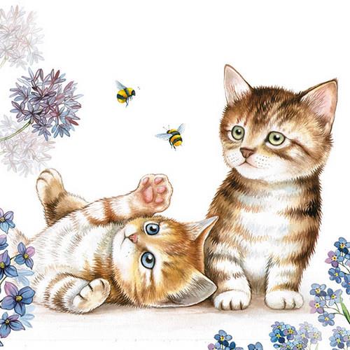 20 Servietten Cats and Bees - Katzen spielen mit Bienen 33x33cm