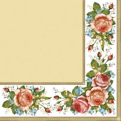20 Servietten Vintages Roses cream - Rosen in Bordüre auf creme 33x33cm