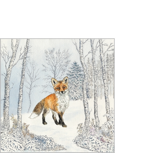 20 kleine Cocktailservietten Renard Hiver - Fuchs im schneebedecktem Wald 25x25cm