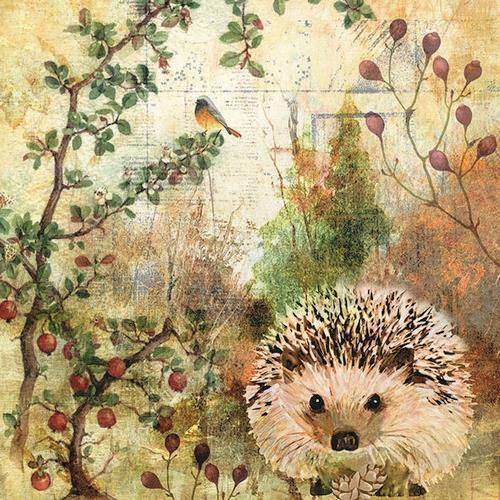 20 Servietten Autumn Hedgehog – Igel in gemalter Herbstszene 33x33cm
