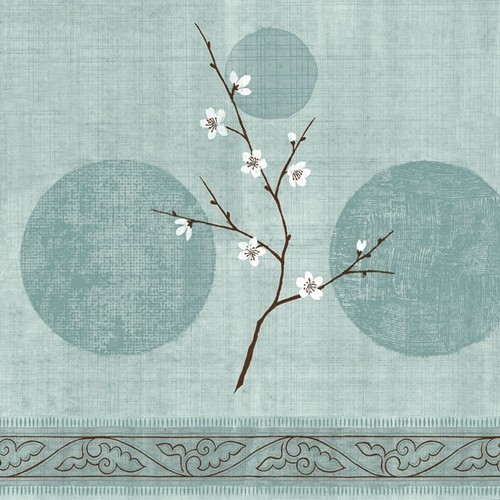 20 Servietten Art green - Zierliche Äste mit Blüten grün 33x33cm