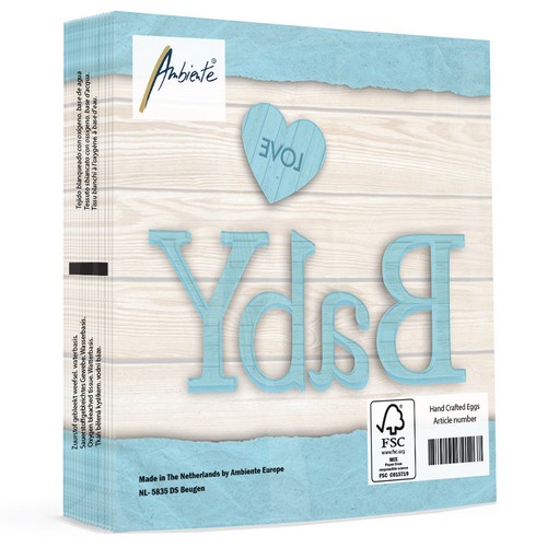 20 Servietten Baby Love Boy - Baby auf Holz blau 33x33cm