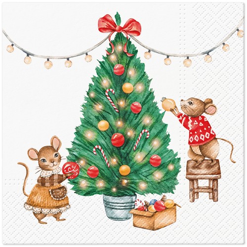 20 Servietten Tiny Christmas - Weihnachtsmäuse dekorieren Baum 33x33cm