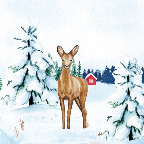 20 Servietten Snow Deer - Reh in Winternatur 33x33cm
