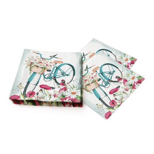 20 Servietten Romantic Bicycle - Blumen im Fahrradkorb 33x33cm
