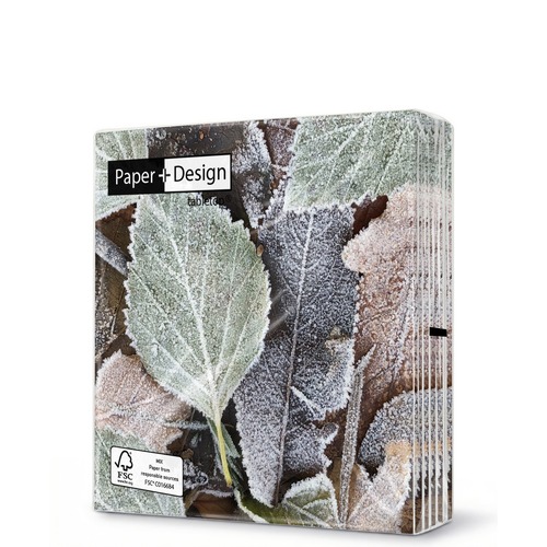 20 kleine Cocktailservietten Winter leaves - Gefrorene Naturblätter 25x25cm