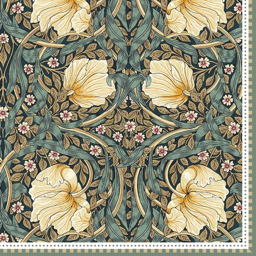 20 Servietten William Morris black - Blüten an Barockblumen 33x33cm