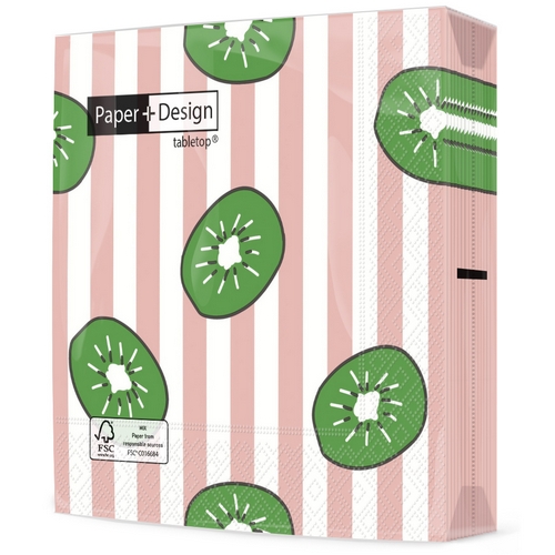20 Servietten Kiwi lines - Kiwis auf Streifen 33x33cm