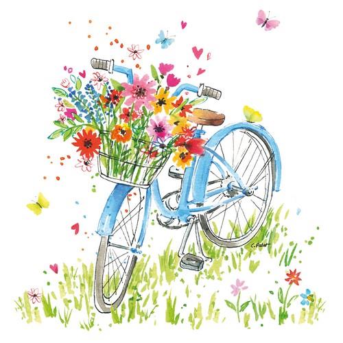 20 Servietten Ride my Bike - Fahrrad mit Blumenkorb 33x33cm