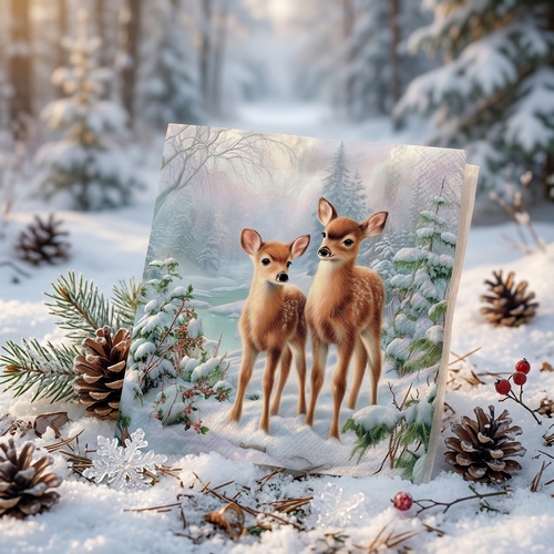 20 Servietten Olivia and Oliver - Reh-Paar im Winterwald 33x33cm