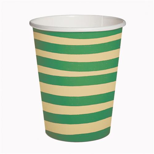 10 Pappbecher Brush Strokes beige-green - Geschwungene Streifen beige-grün 250ml Ø5,5-8cm, H9cm
