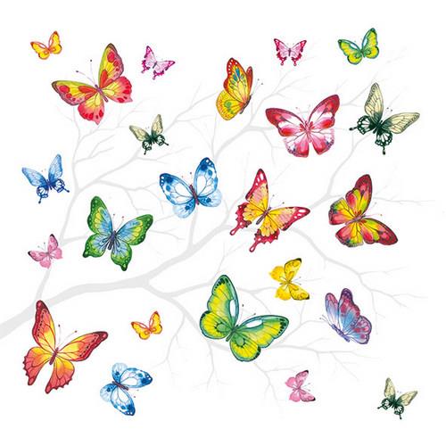 20 Servietten Colourful Butterflies - Fliegende Schmetterlinge in bunt 33x33cm