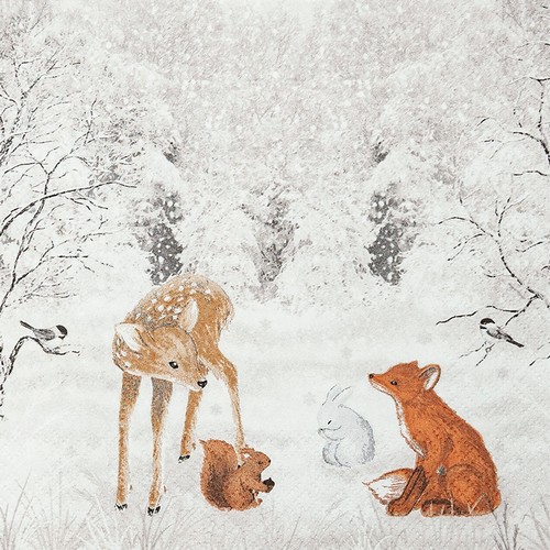 20 Servietten Sweet Forest - Tiere treffen sich im Schnee 33x33cm