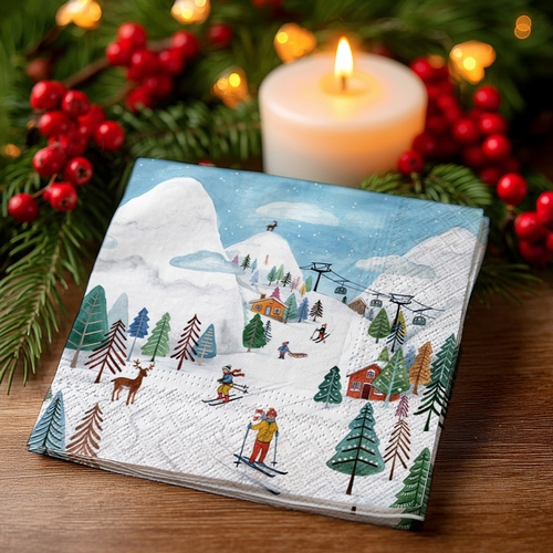 20 kleine Cocktailservietten Winter Joy - Skifahren durch den Winter 25x25cm