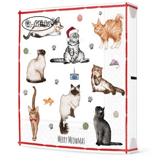 20 Servietten Merry Meowmas - Spaß mit weihnachtlichen Katzen  33x33cm