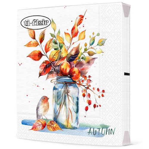 20 Servietten Ramo de Otono - Vogel an Herbststrauß 33x33cm