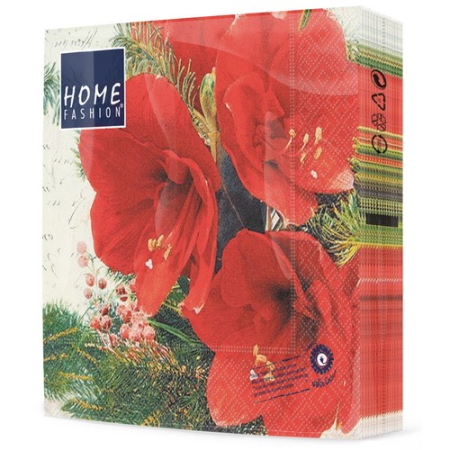 20 Servietten Red Amaryllis - Rote Amaryllisblüten 33x33cm