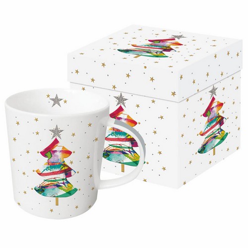 Tasse aus Porzellan Glitter Tree - Bunter Weihnachtsbaum 0,4L, Höhe 9,7cm