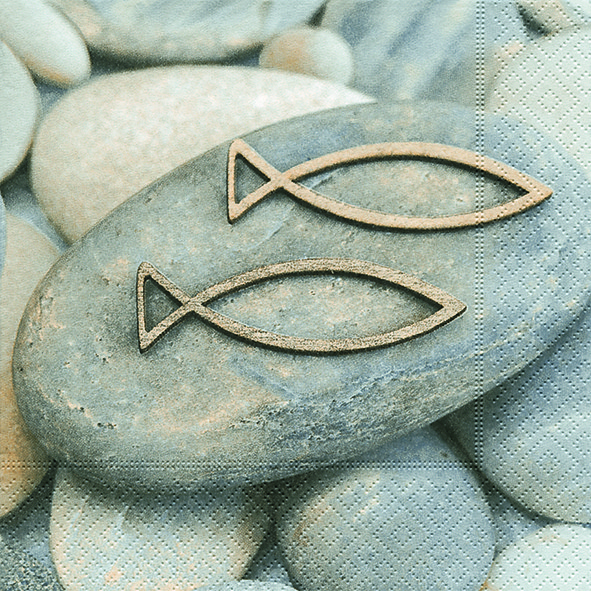 20 Servietten Decision - Steine mit Fische 33x33cm