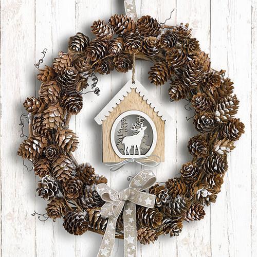 20 Servietten Pine Cone Wreath - Hirsch im Zapfenkranz 33x33cm