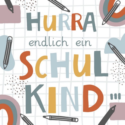 20 Servietten Hurra - Schulkind modern 33x33cm