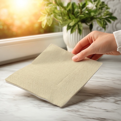 20 kleine Cocktailservietten Linen Cream - Uni Leinenstruktur creme 25x25cm