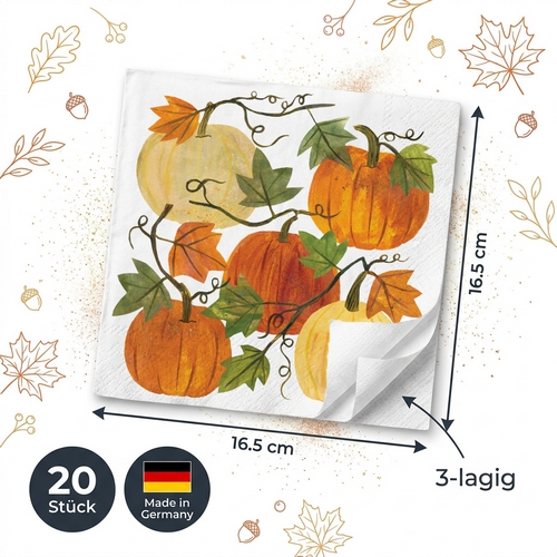20 Servietten Traceys Pumpkins -  33x33cm
