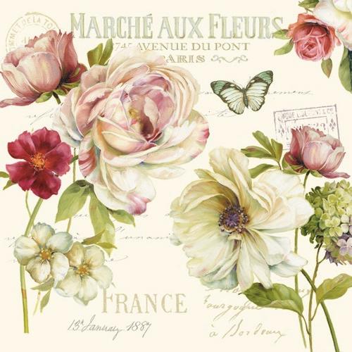 20 Servietten Marche aux Fleurs – Blumen im alten Look 33x33cm