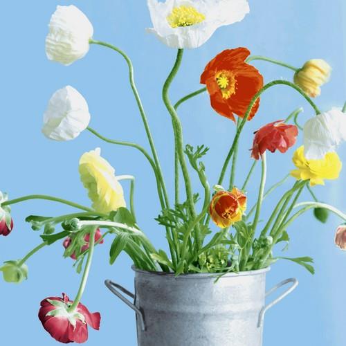 20 Servietten Poppies - Einzelne Blumen im Eimer 33x33cm