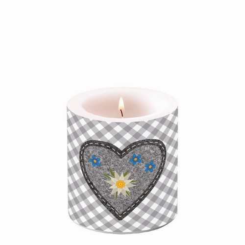 Kerze rund klein Edelweiss Heart grey - Edelweiss in Herz grau Ø7,5cm, Höhe 9cm