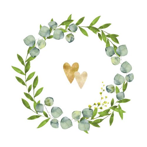 20 Servietten Two Hearts – Goldene Herzen im Kranz 33x33cm