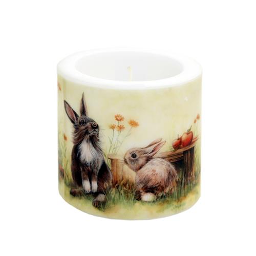 Kerze rund Cute Rabbits - Niedliche Hasen Ø 8cm, Höhe 7,5cm
