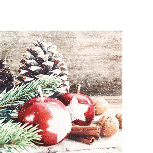 20 kleine Cocktailservietten Apple Luck - Äpfel, Zweige & Zapfen 25x25cm