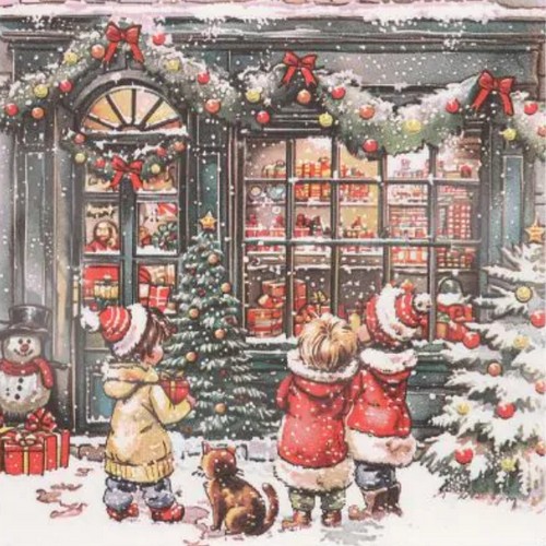 20 Servietten It looks like Christmas - Kinder am Weihnachtsschaufenster 33x33cm