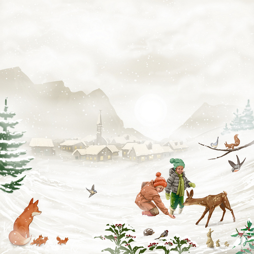 Motivservietten Reh Fuchs Wald Weihnachten