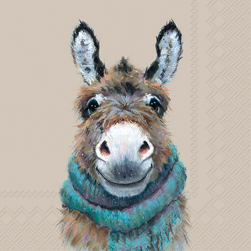20 Servietten Donkey Nino linen - Esel mit Winterschal 33x33cm