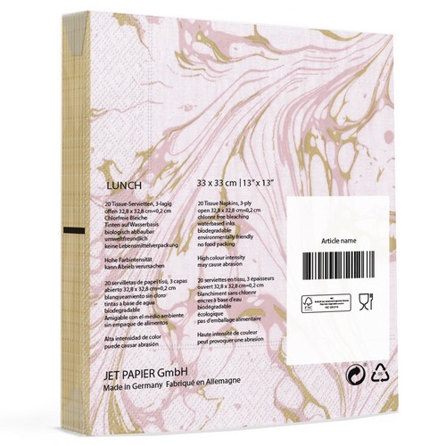 20 Servietten Calacatta Oro blush rose - Sanftes Marmor rosa 33x33cm