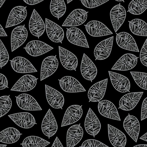 20 Servietten Feuilles Festives White silver/black - Einzelne Blätter grau auf schwarz 33x33cm