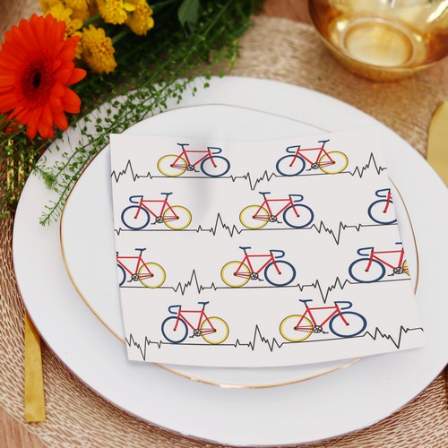 20 Servietten Heartbeat Bike white - Fahrrad mit Frequenz weiß 33x33cm