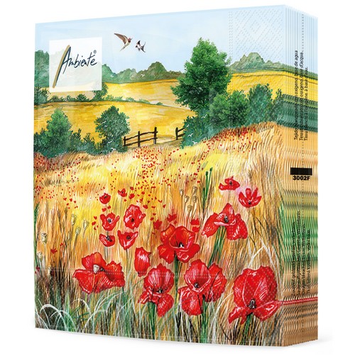 20 Servietten Wheat Fields - Weizenfeld voller Mohnblumen 33x33cm