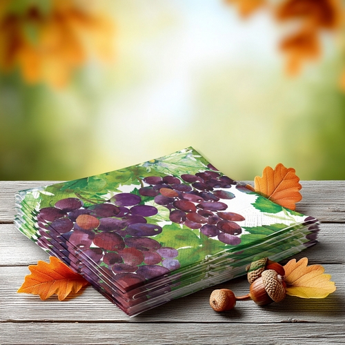 20 kleine Cocktailservietten Vineyard Elegance - Schön gemalte Weintrauben 25x25cm