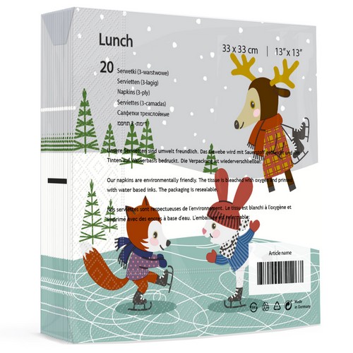 20 Servietten Skating Friends - Tiere beim Eislaufen 33x33cm