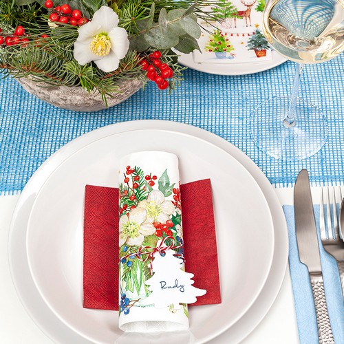 20 Servietten Christmas Bouquet - Winterbouquet in Vase 33x33cm