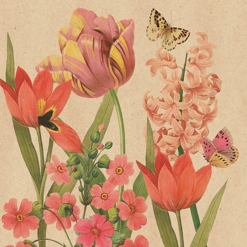 20 Servietten aus Recycling-Papier Charlotte - Frühlingsblumen dezent 33x33cm
