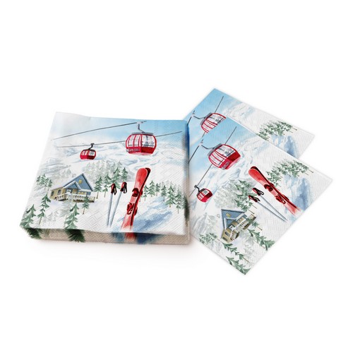 20 Servietten Snowy Holidays - Ausflug ins Skigebiet 33x33cm