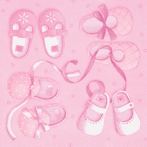 RP 20 Servietten New Arrival Girl - Kleine Schuhe rosa 33x33cm